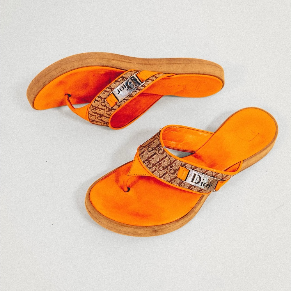 DIOR orange thong sandals